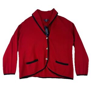 Chaps‎ Cardigan Blazer Womens 2XL Red Black Trim Crest Button Stretch Casual NWT